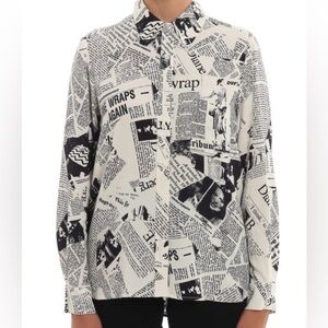 Diane Von Furstenberg Lorelei Two newspaper print crepe shirt size small novelty